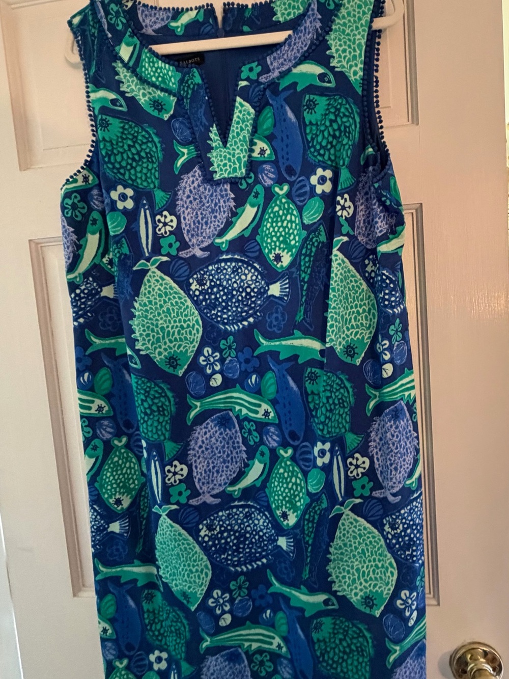 Talbots Sleeveless Shift Dress in Navy, Teal & Aqua